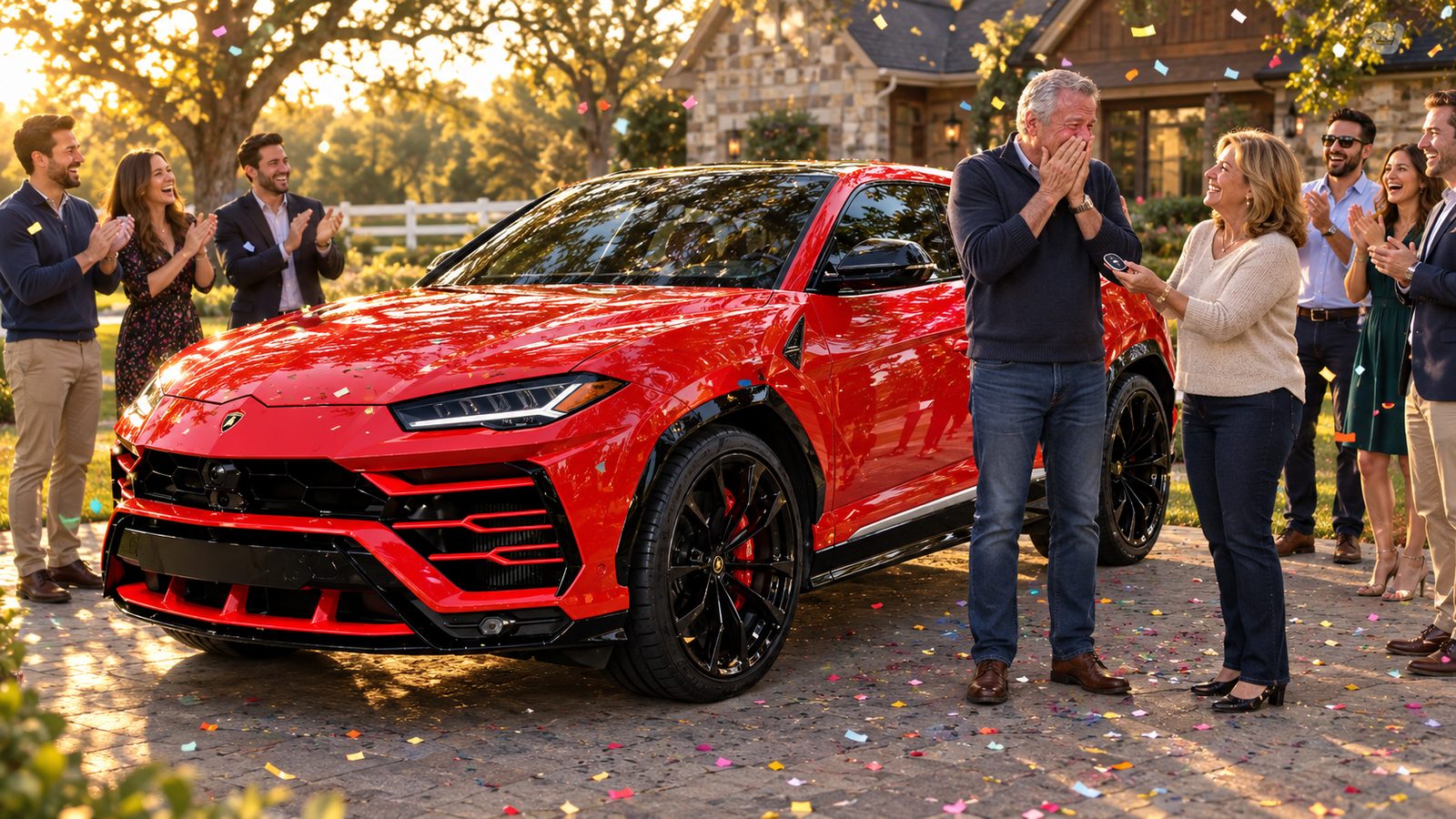 A red Lamborghini Urus surprise reveal